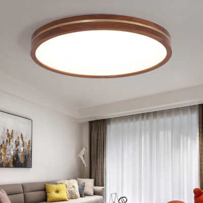 Living Room Modern Simple Ceiling Led Panel Round Thin Wood Copper Simple Led Ceiling Light Fixture