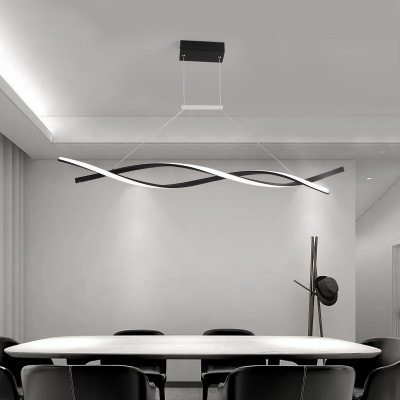 Dimmable Ceiling Chandelier For Living Room Hotel Black White Strip LED Pendant Lights