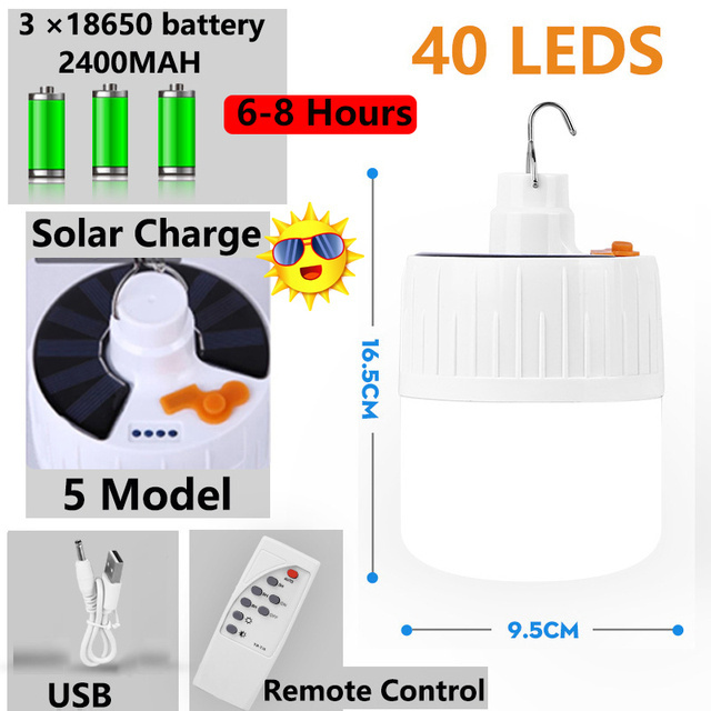 USB Rechargeable LED Solar Emergency Bulb For Outdoor BBQ Hiking Tent Lamp Lanterns LED Emergency Lights