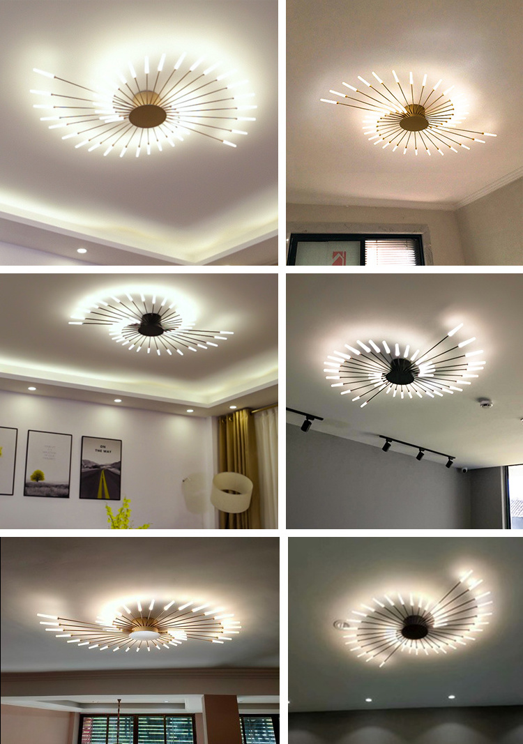 Modern Nordic Creative Gold Black Metal Ceiling Lamps LED Fireworks Bedroom Creative Acrylic Indoor Ceiling Light