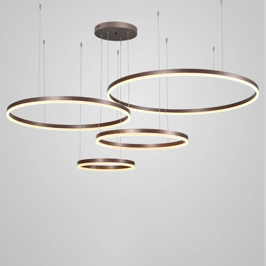 Crystal Modern Led Ceiling Fixtures Dining Room Pendant Lights Contemporary 3 Rings Adjustable Chandelier