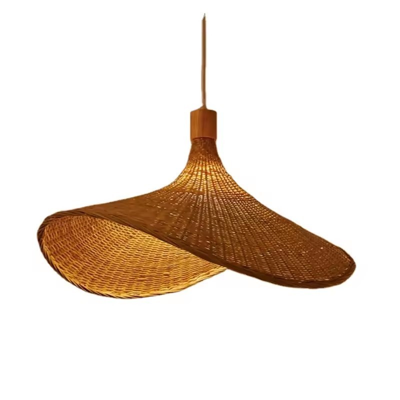 Vintage Bamboo Wicker Chandelier Ceiling Hanging Lamp Rattan Dining Room Lighting Suspension Retro Pendant Light