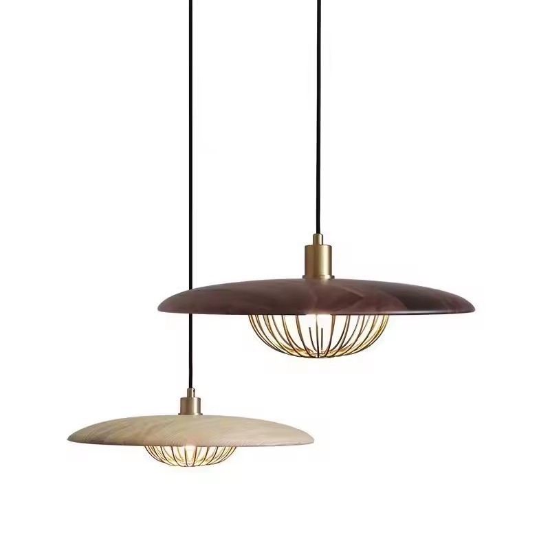 Indoor LED Pendant Lamp Small Drop Light Modern Walnut Wood Color Ceiling Chandelier for Kitchen Farmhouse Light Fixtures