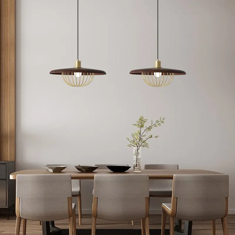 Indoor LED Pendant Lamp Small Drop Light Modern Walnut Wood Color Ceiling Chandelier for Kitchen Farmhouse Light Fixtures