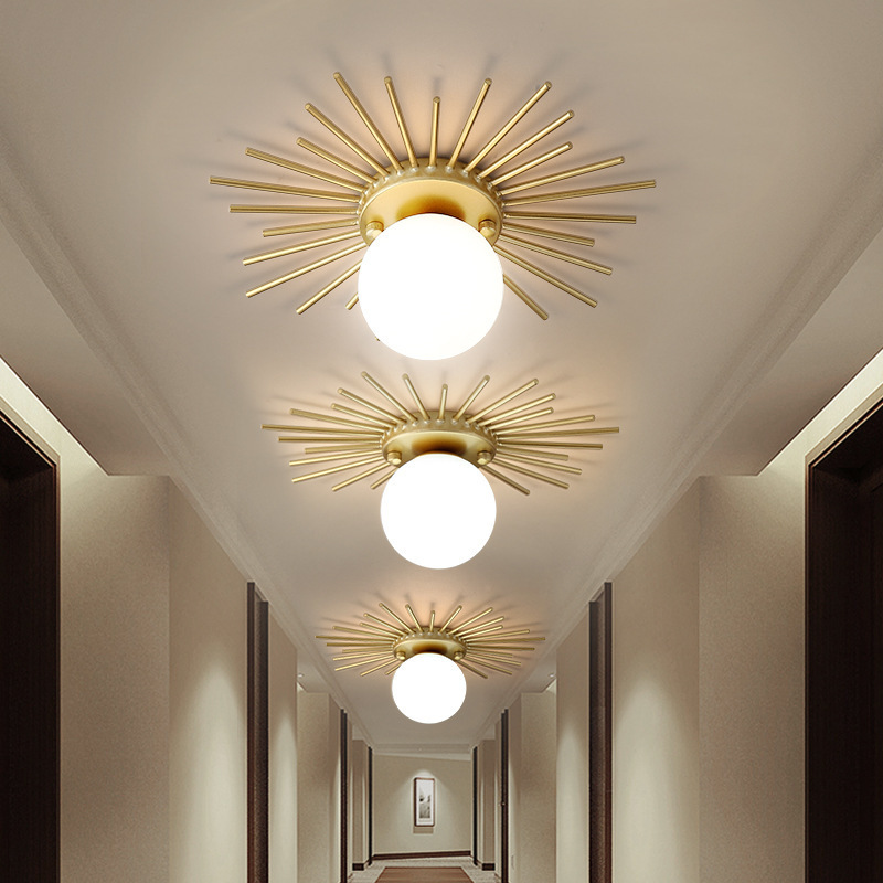 Simple Personality Luxury Sun Aisle Ceiling Light LED Gold Corridor Balcony Children's Room Porch Ceiling Lamp