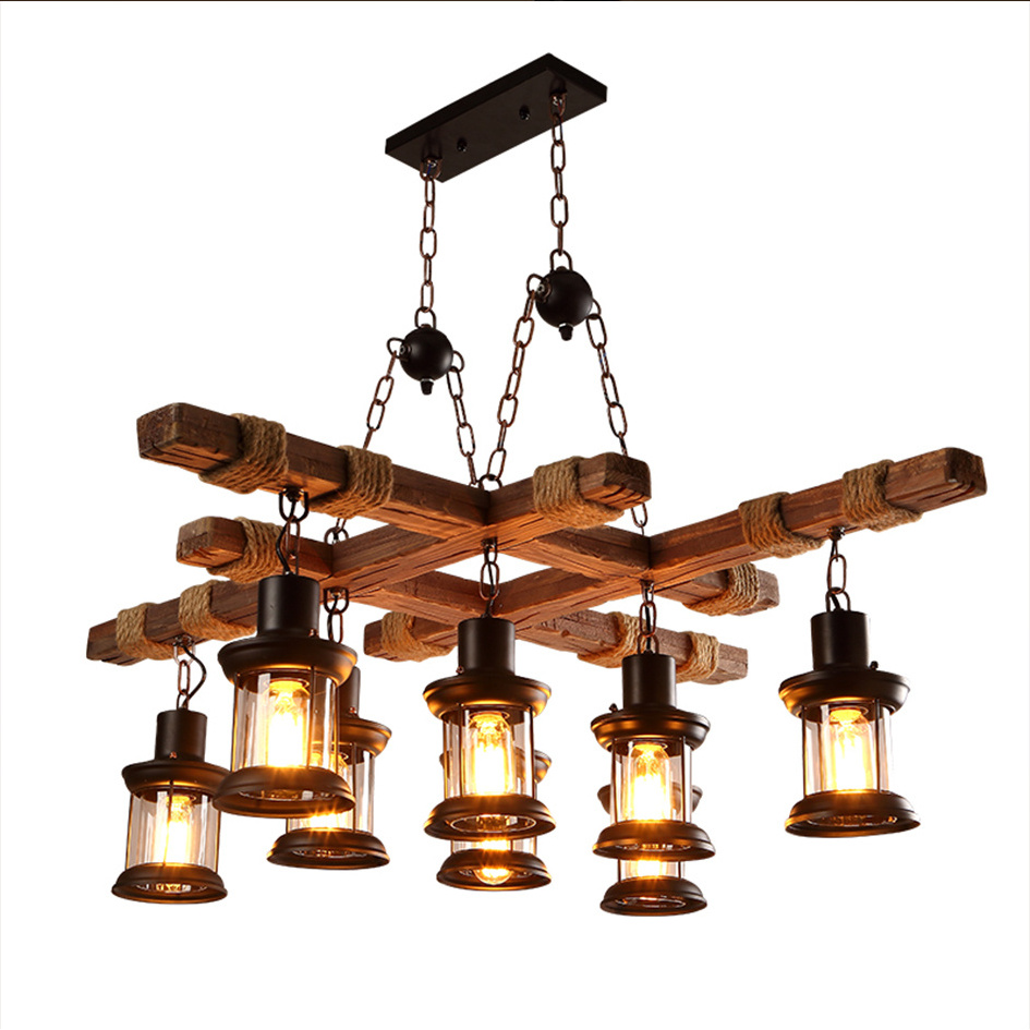 Rustic Vintage Boat Hanging Antique Loft Chandelier Retro Creative Wooden Home LED Pendant Light