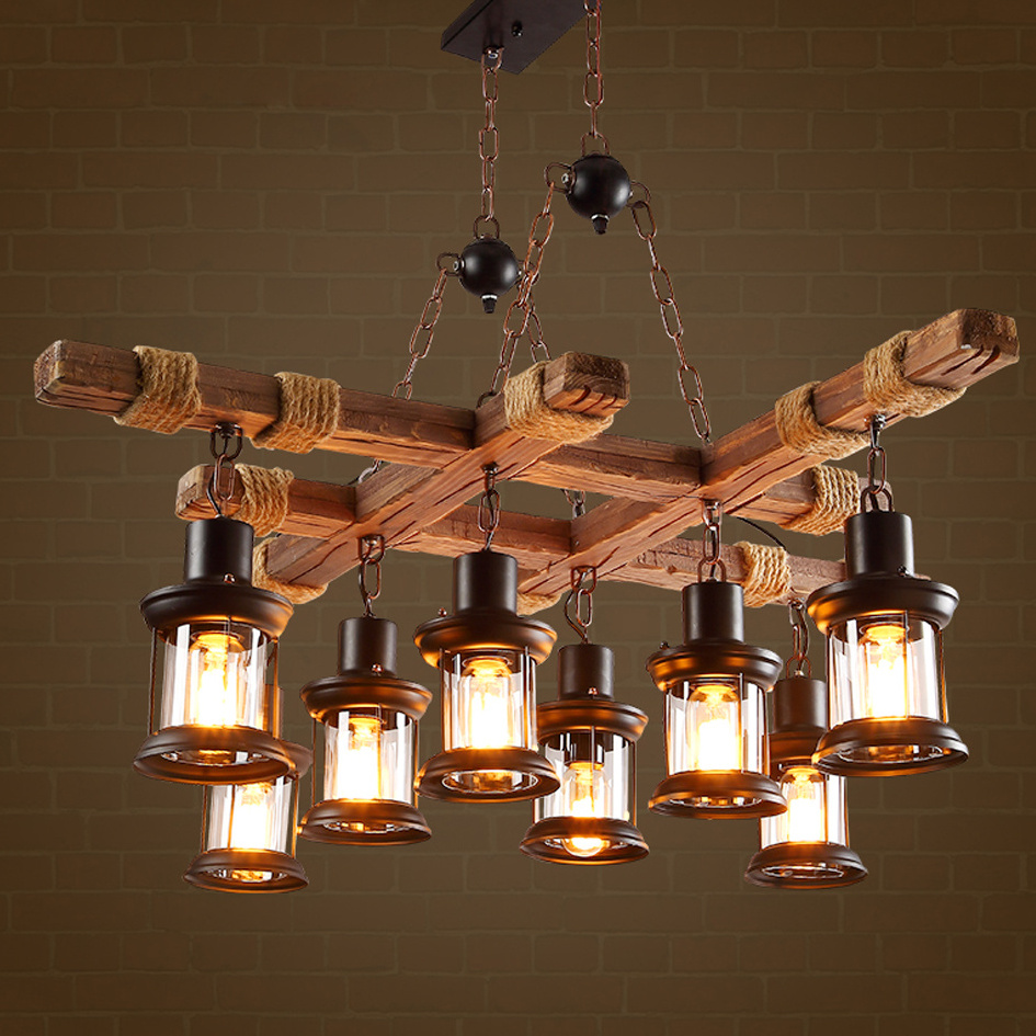 Rustic Vintage Boat Hanging Antique Loft Chandelier Retro Creative Wooden Home LED Pendant Light