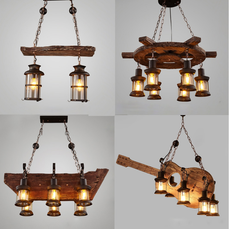 Rustic Vintage Boat Hanging Antique Loft Chandelier Retro Creative Wooden Home LED Pendant Light