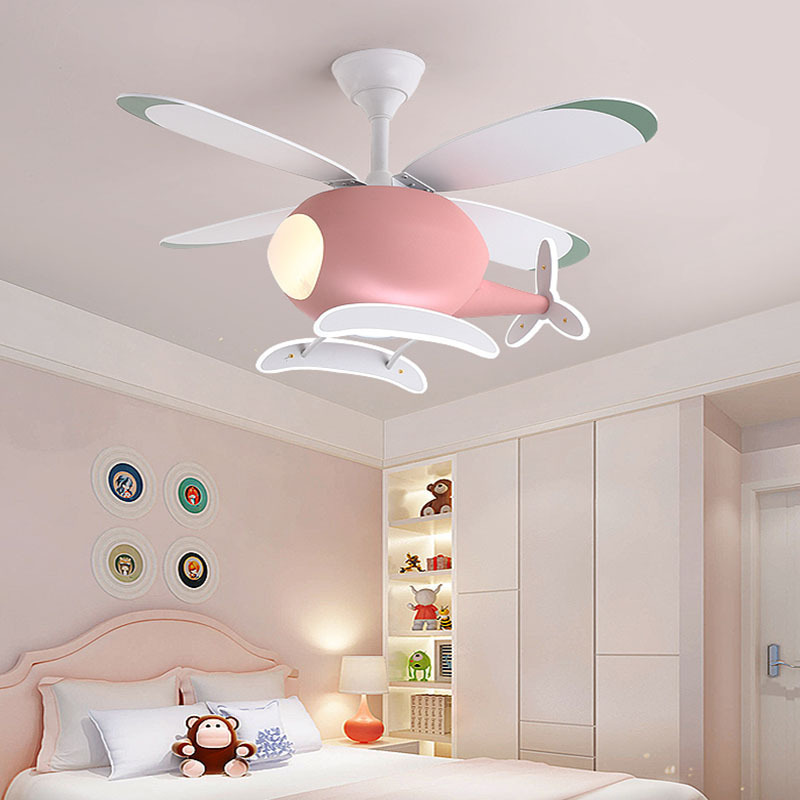 New Modern Fancy Helicopter Pendant Lamp Kids 4 Plywood Blades Remote Control Chandelier Fan With Light