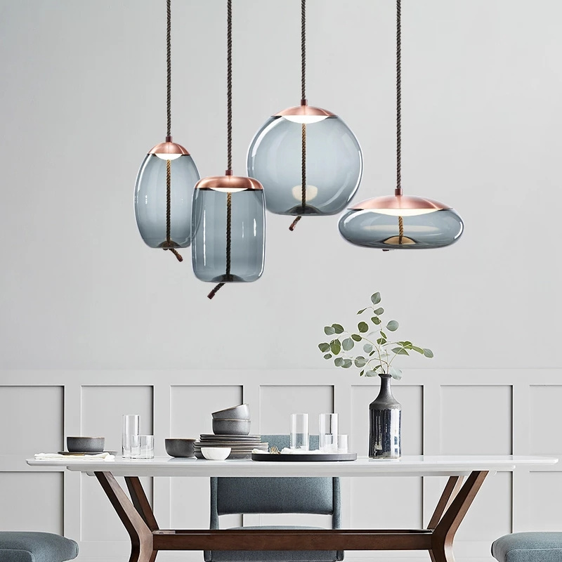 Minimalist Designer Hemp Rope Hanging Glass Pendant Light For Restaurant Bar Modern Nordic Creative Ceiling Chandelier