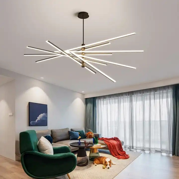 Dropshipping Golden Long Strip LED Chandelier Ceiling Light Sputnik Pendant Lamp Firework Chandelier Ceiling Light