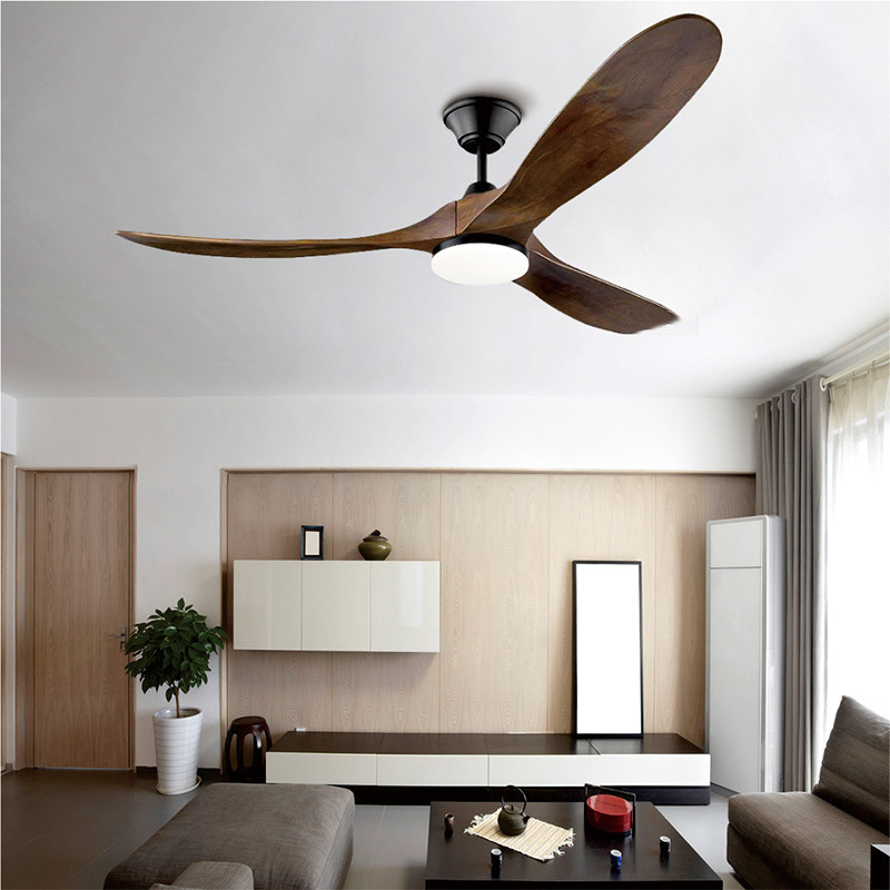 Retro Large Ceiling Fan Remote Control Wood Blades Fans Chandelier Living Room Bedroom Hotel 3 Blade Ceiling Fan Pendant Light