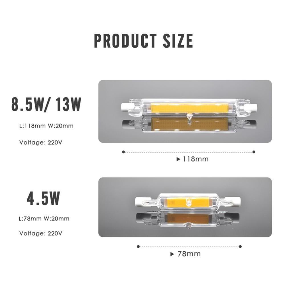 LED R7S Glass Tube COB Bulb 78MM 8W 118MM 13W R7S Corn Lamp J78 J118 Replace Halogen Light 50W 90W AC 220V 230V