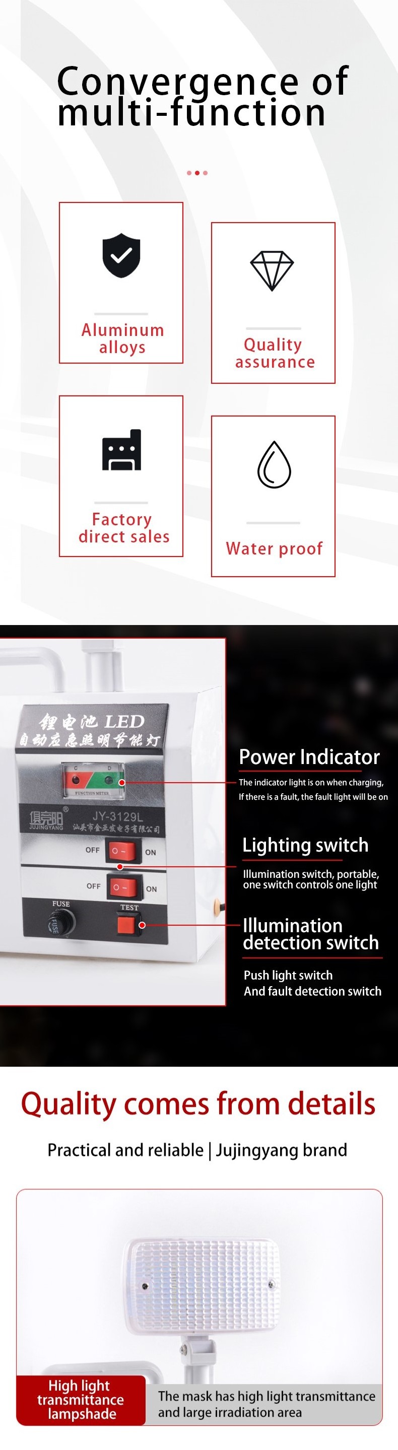 Factory Price Rechargeable 6W Twin Spot Light Exit Double Head LED Emergency Light