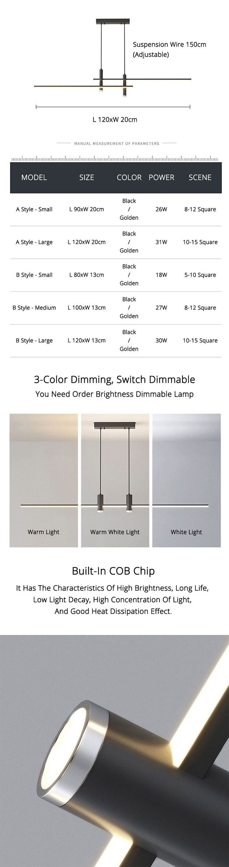 Modern Minimalist LED Pendant Lamp For Dining Room Hanging Light Linear Long Chandelier