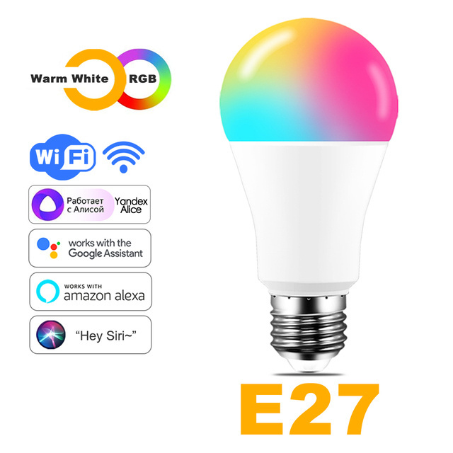 15W B22 E27 LED RGB Lamp 85-265V RGB+White Dimmable Timer Function Color Bulb WiFi Smart Light Bulb