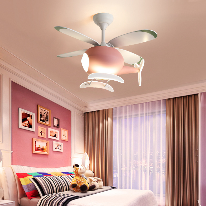 New Model Children's Room Helicopter Aircraft LED Ceiling Fan Light With Remote Control for Kids Bedroom Chandelier