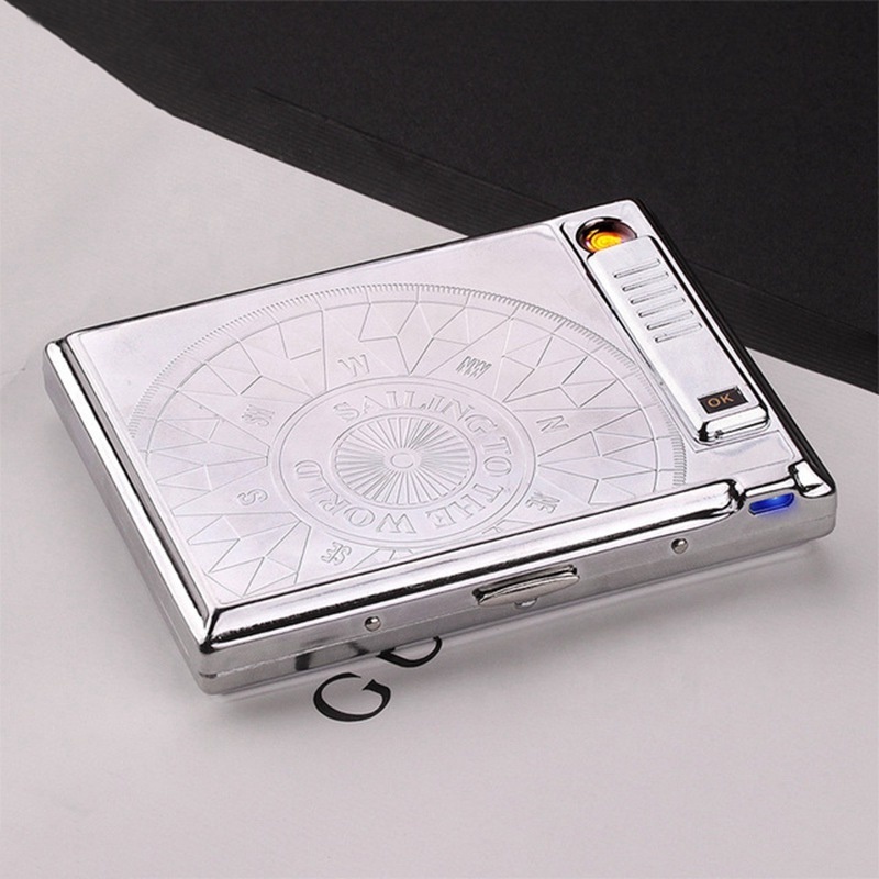 20pcs Capacity Windproof Electric Clamshell Vintage Lighter with Cigarette Case