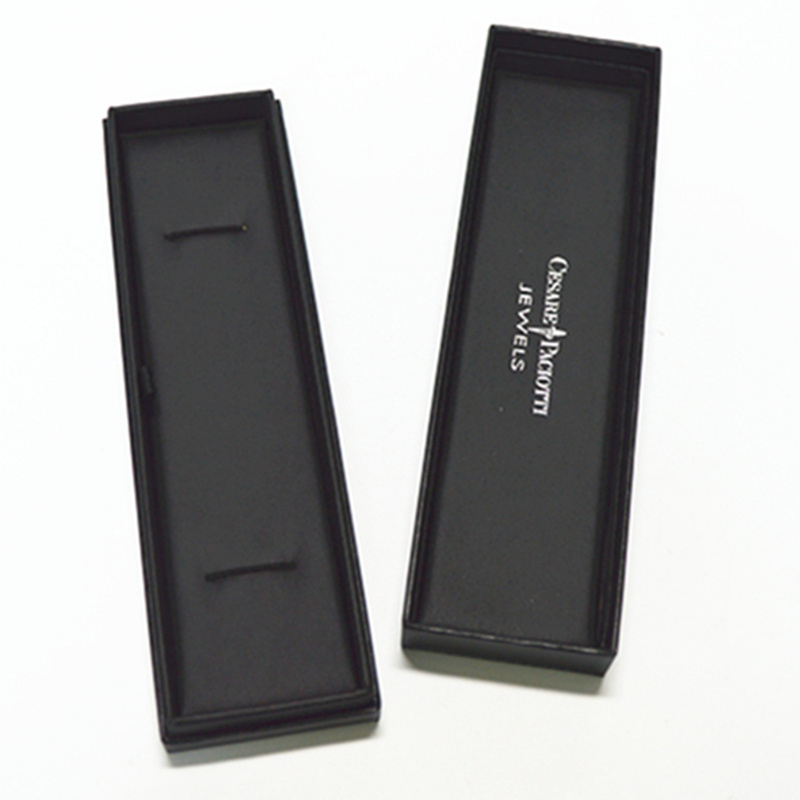 Factory black custom logo leather paper removable lining pu jewelry box for bracelet packaging