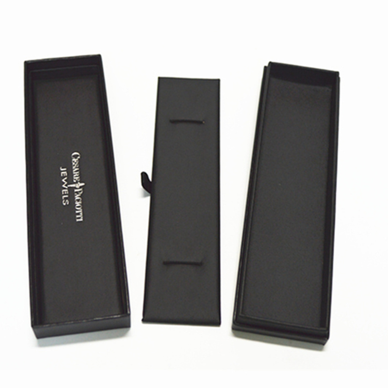 Factory black custom logo leather paper removable lining pu jewelry box for bracelet packaging