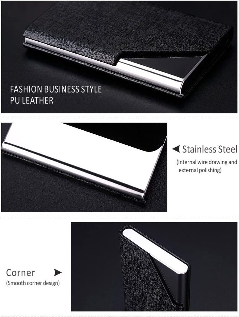 Custom Company Logo Business Gift  Card Holder Case Stainless Steel and PU Leather Business Name Card Holder