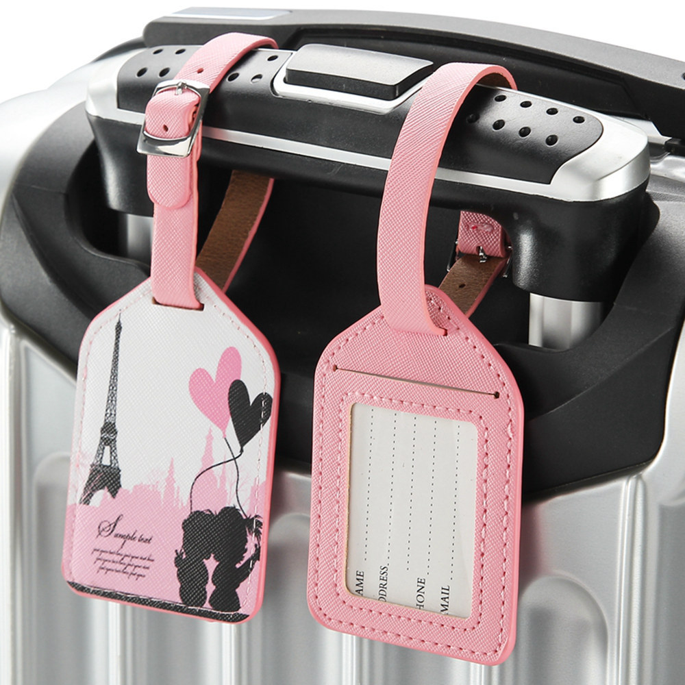 Wholesale cartoon romantic Eiffel Tower PU leather travel baggage bag tag luggage bag tag