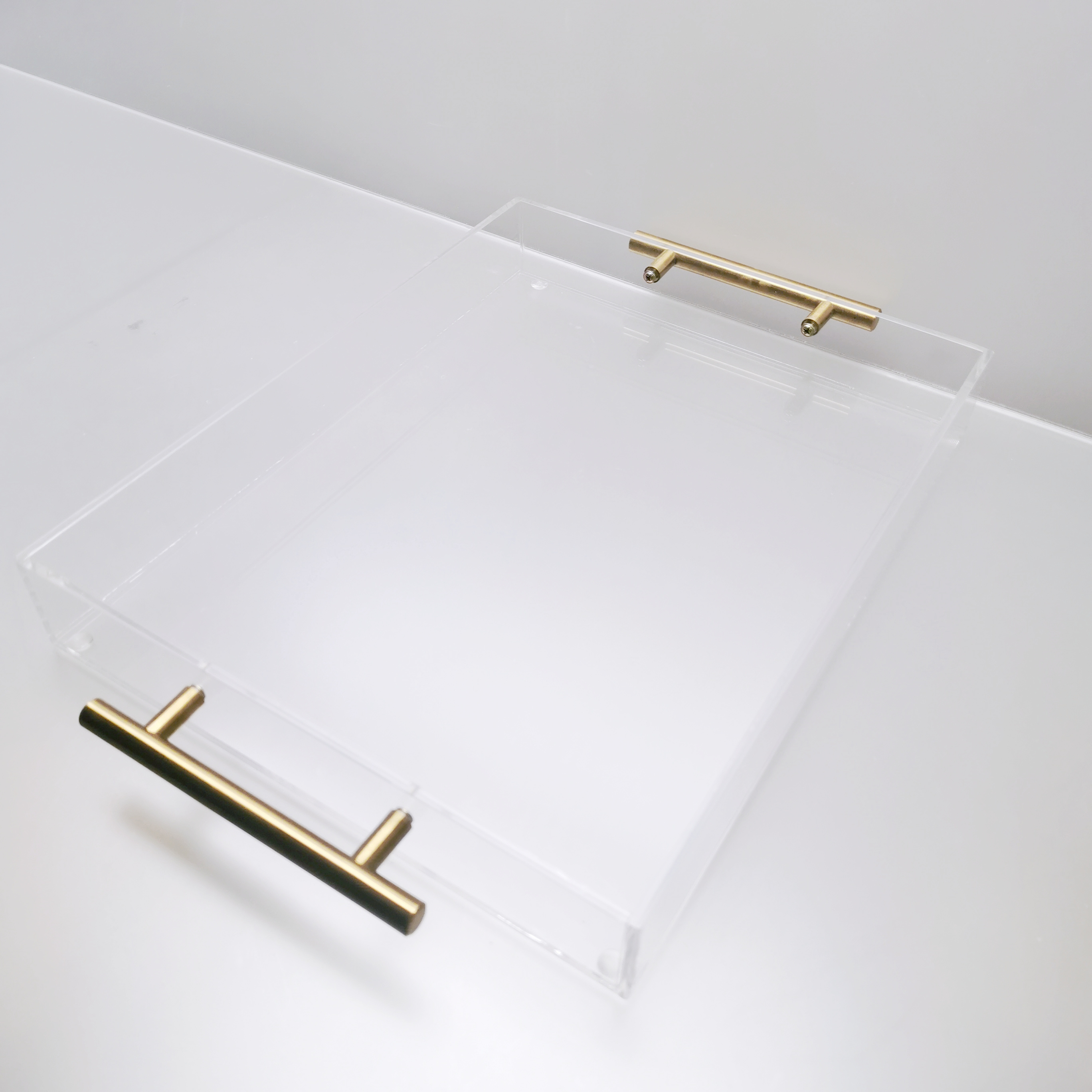 High quality factory prices clear golden handle acrylic transparent tray custom acrylic tray