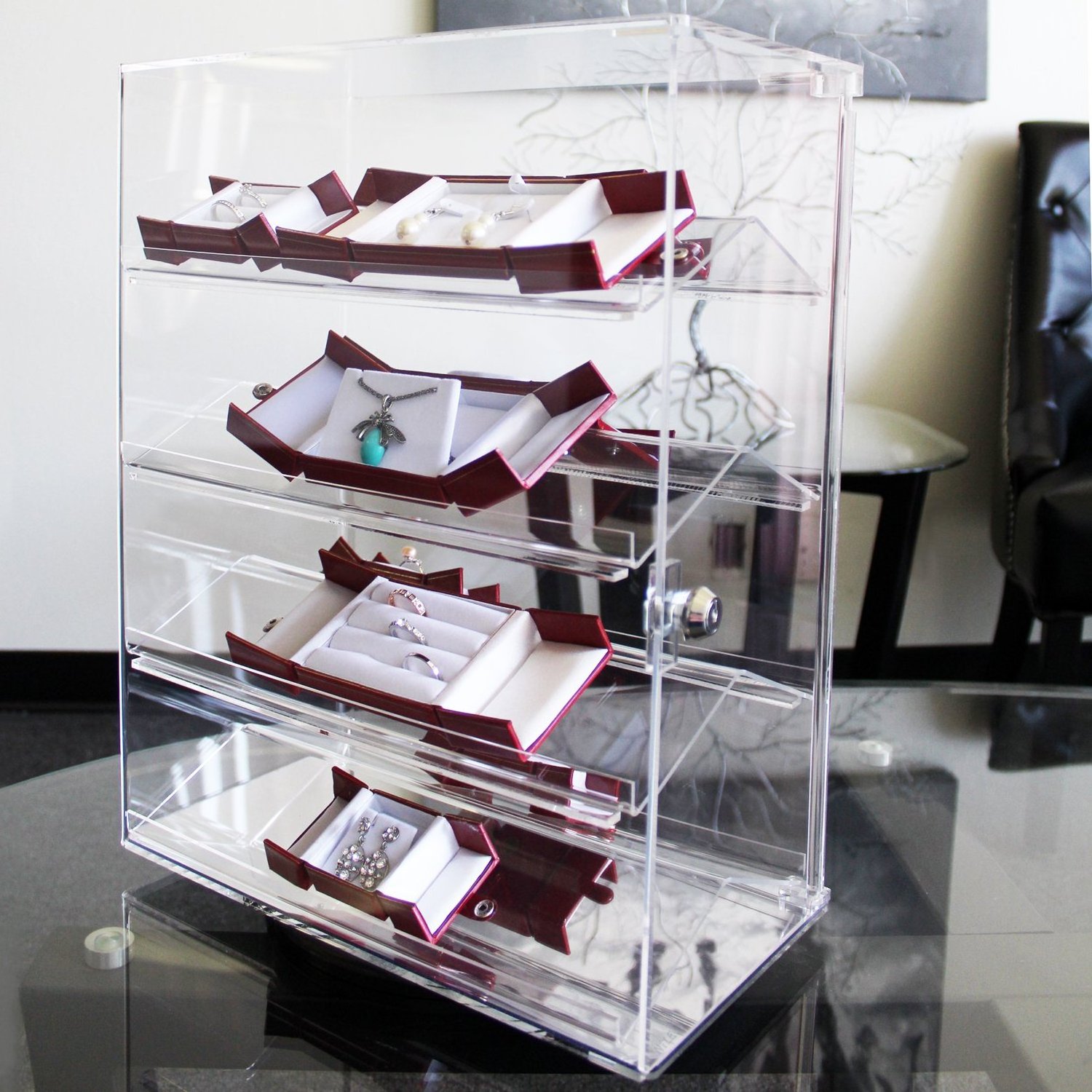 Acrylic Display Case Clear Collectibles Display Rotating Acrylic Eyewear Showcase with Key Locks