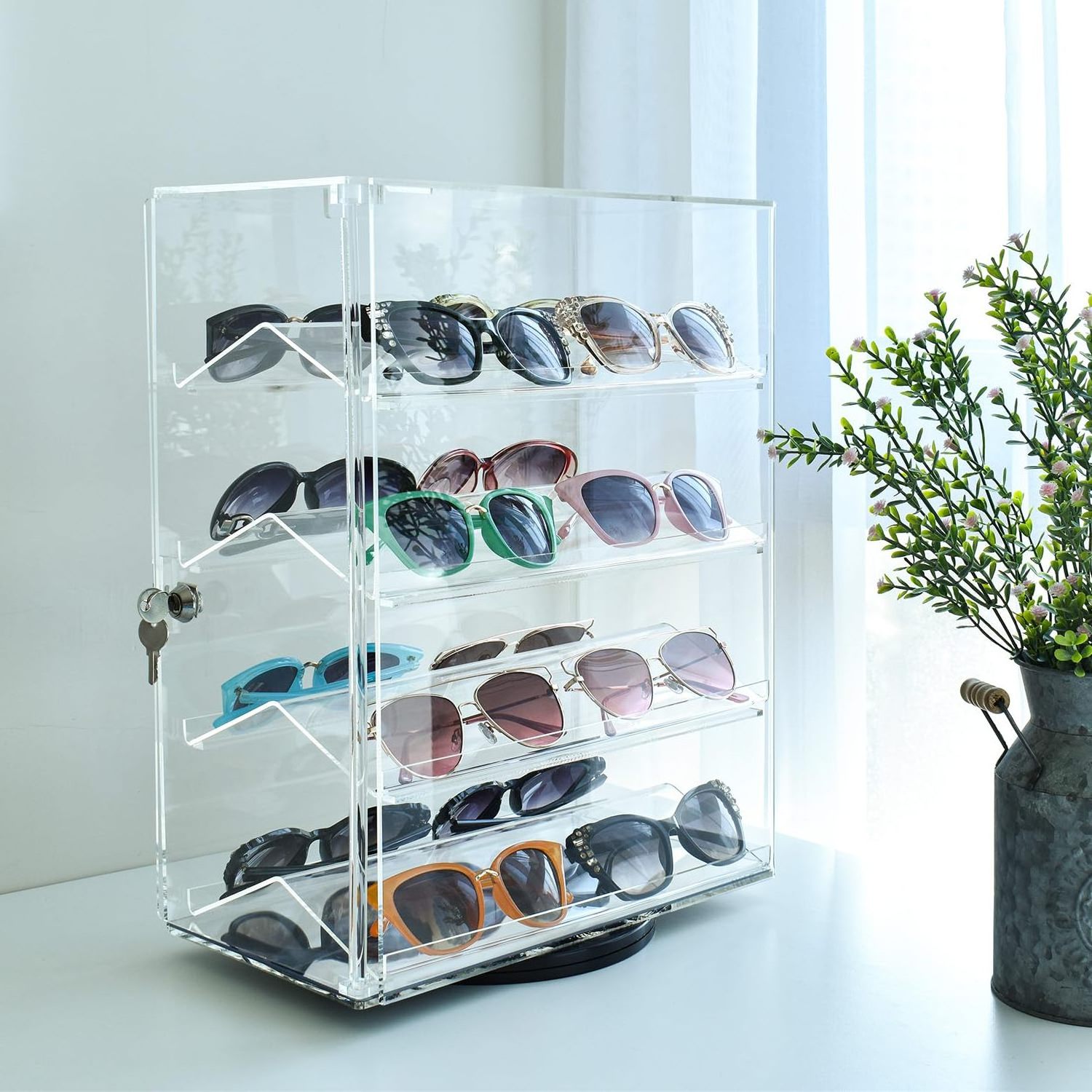 Acrylic Display Case Clear Collectibles Display Rotating Acrylic Eyewear Showcase with Key Locks