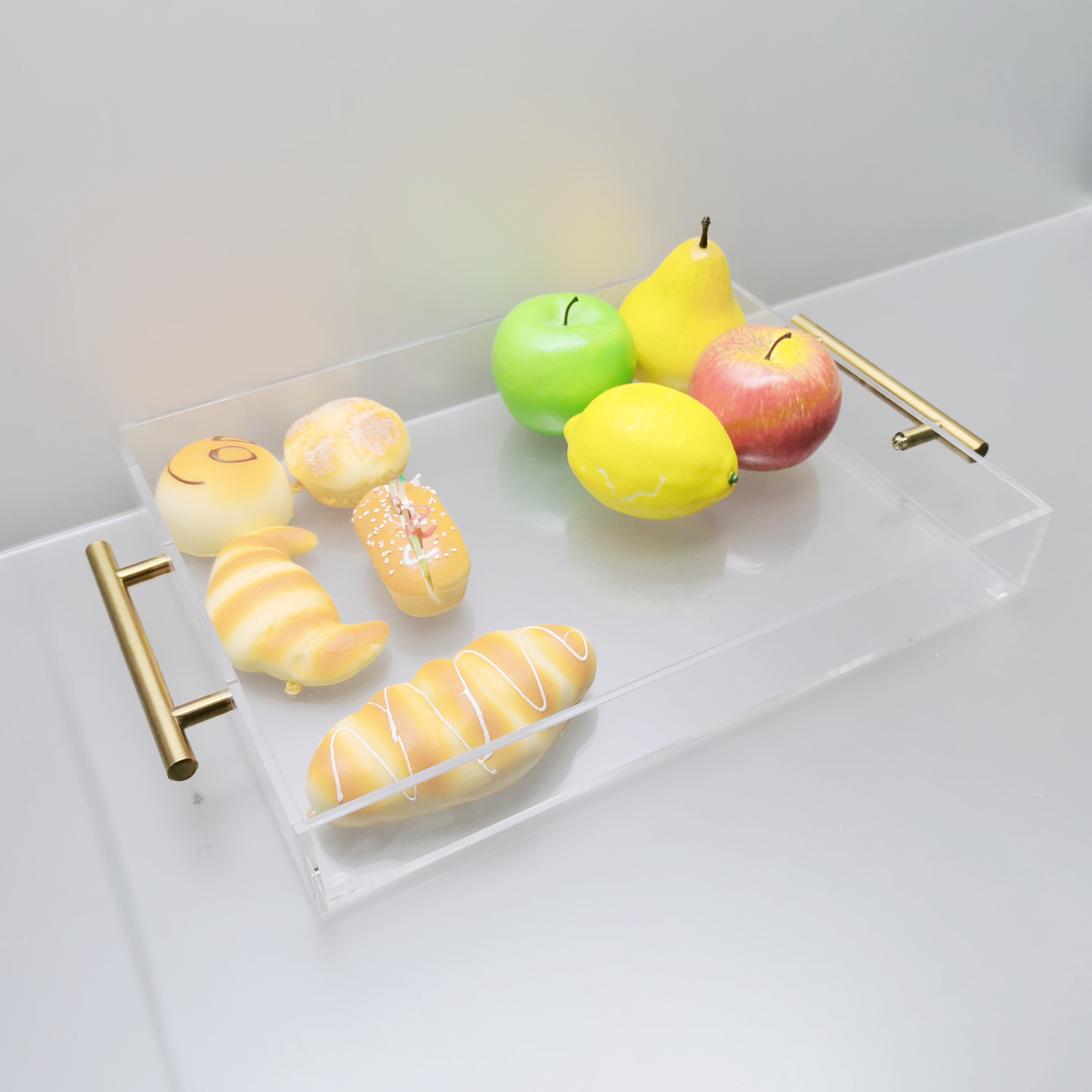 High quality factory prices clear golden handle acrylic transparent tray custom acrylic tray