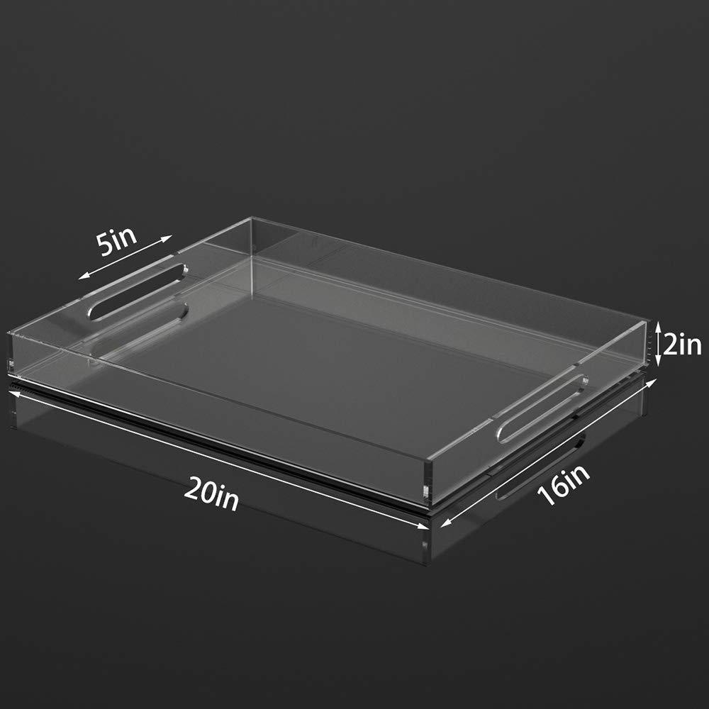 Acrylic Decorative Tray Organiser 12x16 Inches Clear Serving Tray with Handles for Coffee Table Countertop