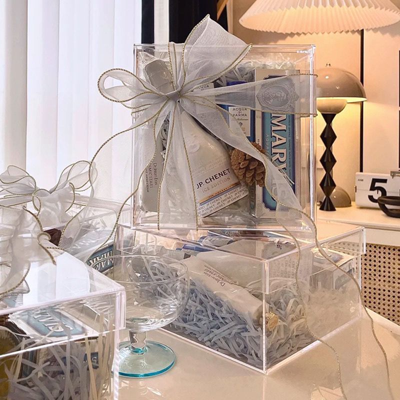 Wholesale Transparent Wedding Acrylic Display Gift Box Clear Rectangle Storage Box with Lid