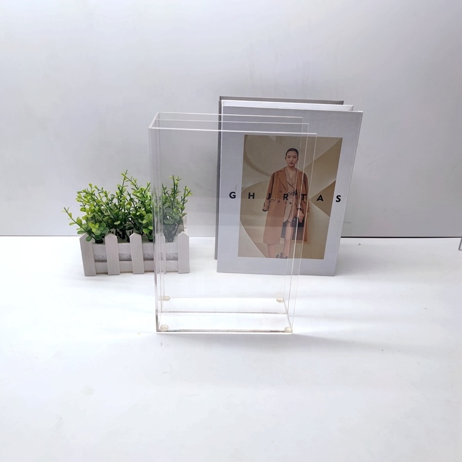 Customized clear invisible bookshelf file organizer tabletop vinyl CD records holder acrylic book stand