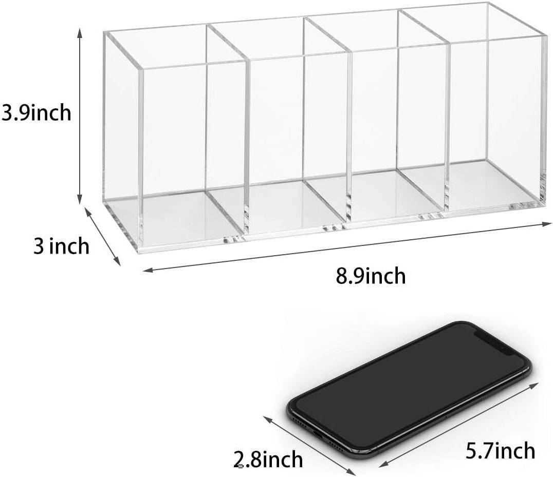 Acrylic Pen Holder 4 Compartments Clear Pencil Organizer Cup for Countertop Desk Accessory Storage