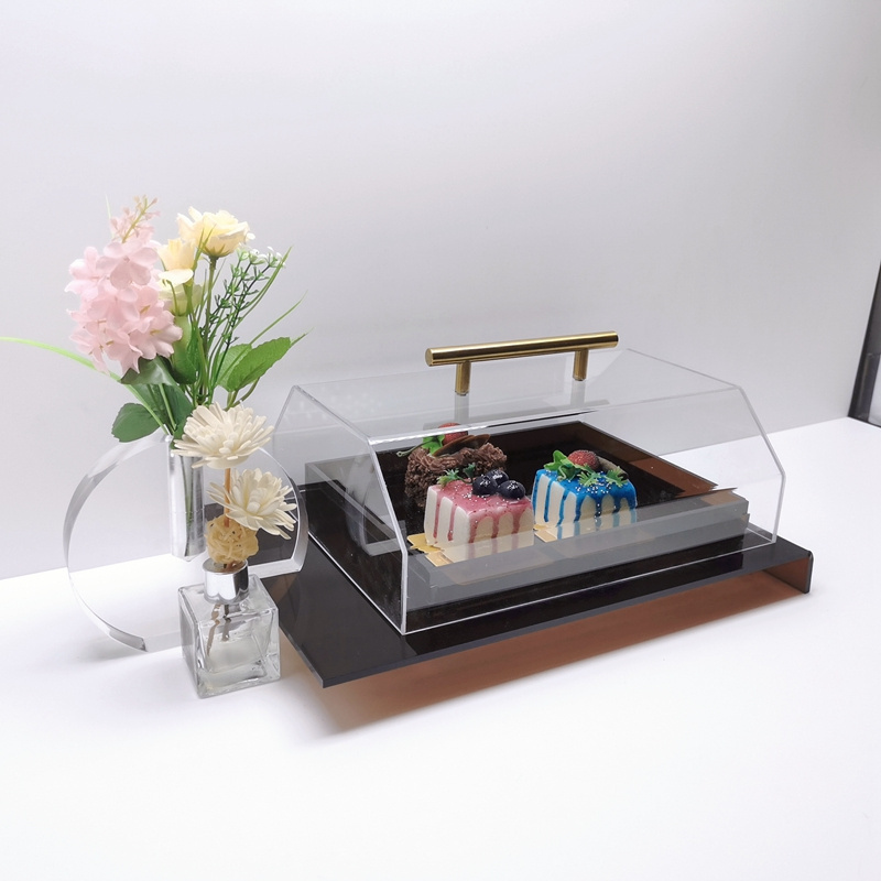 customized luxury brown, blue acrylic tray clear acrylic tray with insert acrylic flower vase for serving