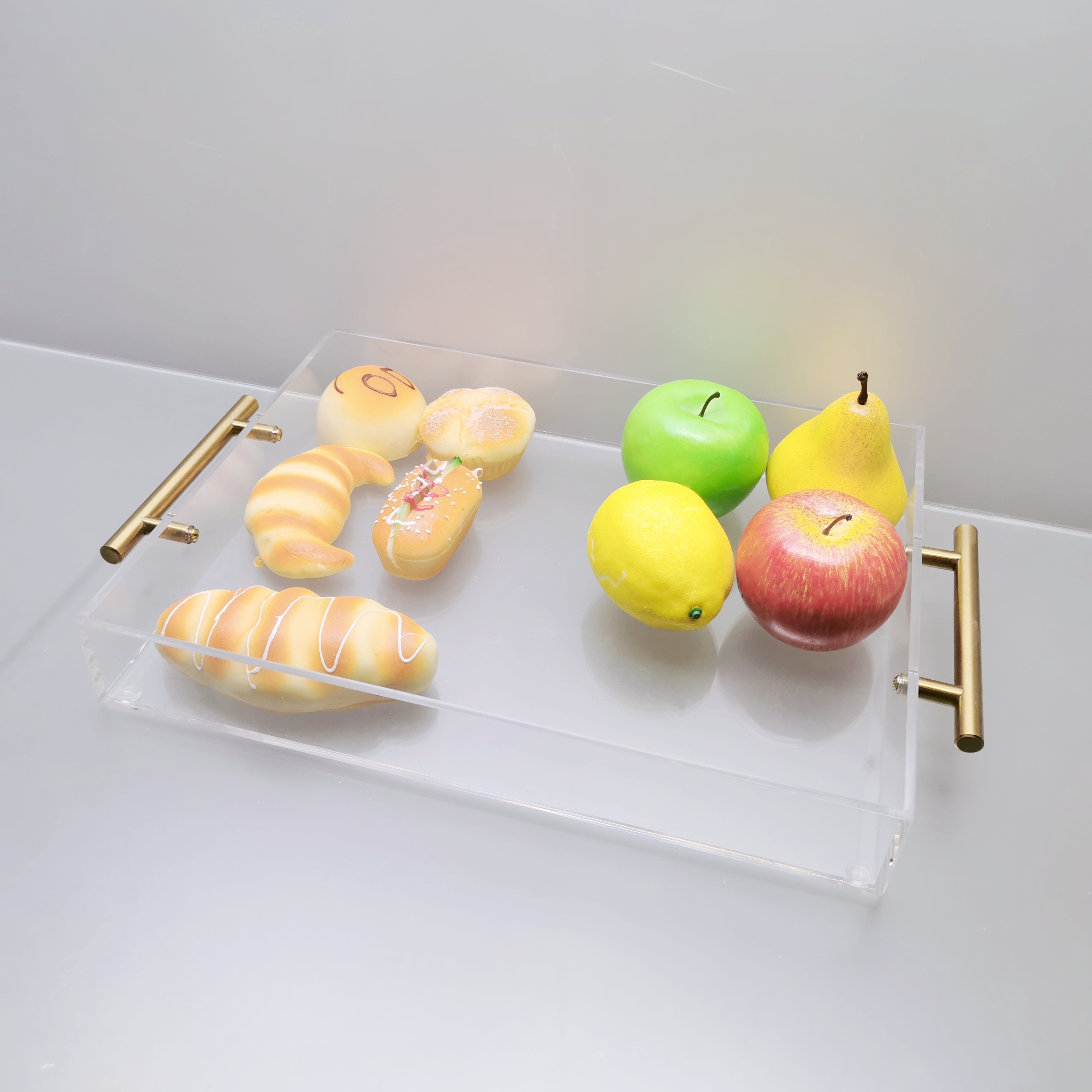 High quality factory prices clear golden handle acrylic transparent tray custom acrylic tray