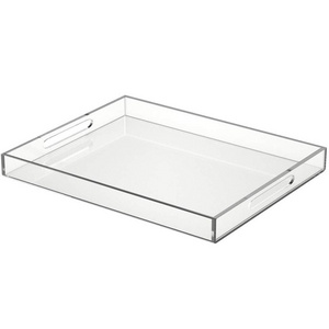 Acrylic Decorative Tray Organiser 12x16 Inches Clear Serving Tray with Handles for Coffee Table Countertop