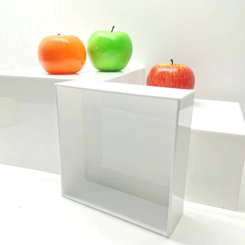 Hot Selling Acrylic Pentahedral Food Fruit Display holder riser White Square Stepped Type Display Box & Stand