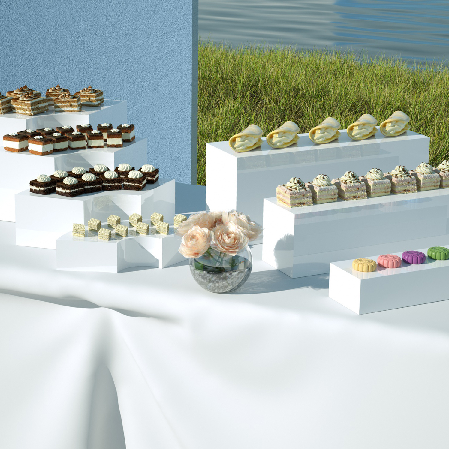 Acrylic Cube Dessert Display Table Customized By Manufacturers Pastry Display