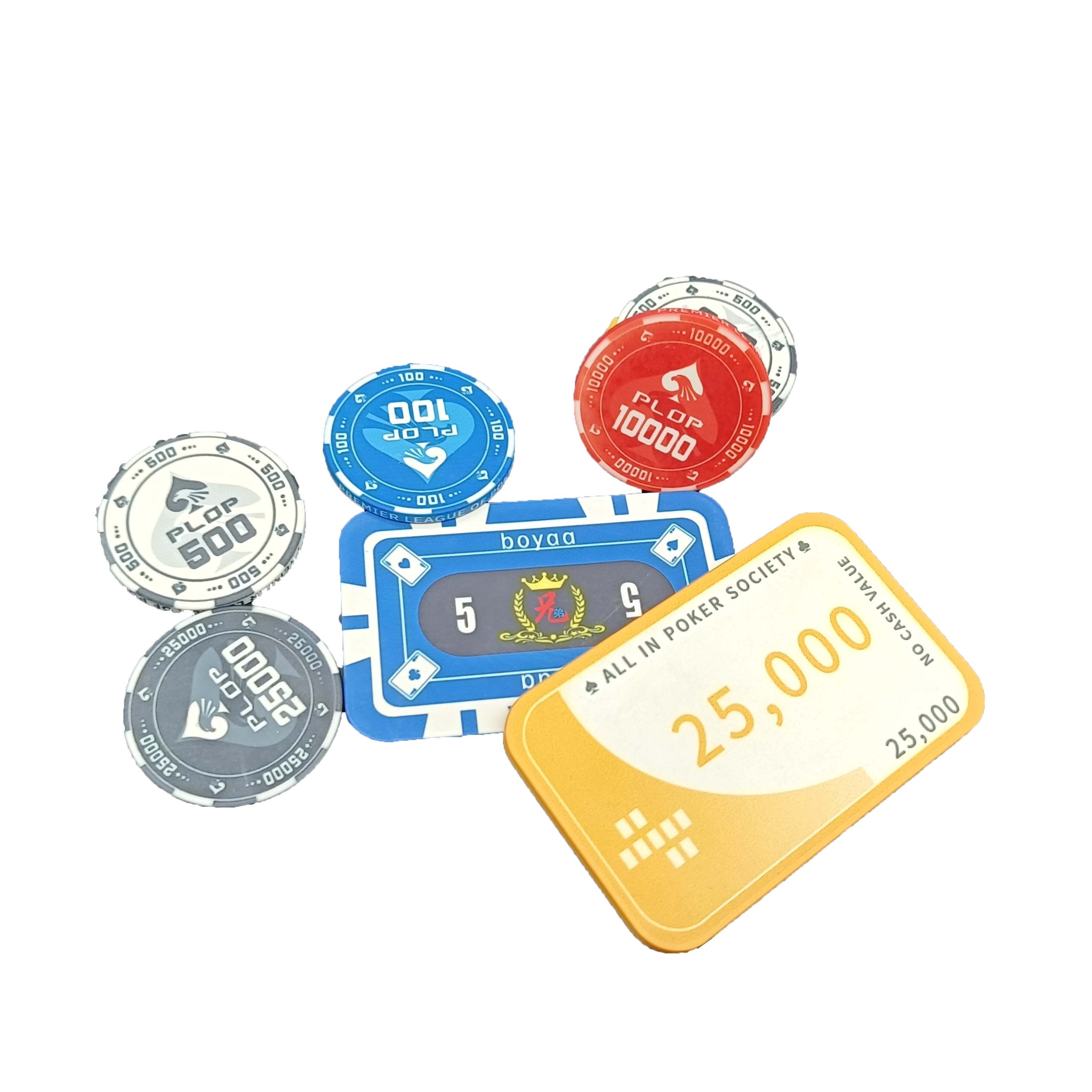 Custom Pp  Ceramic Material Rectangle Poker Chips set with aluminum case 500 for Poker Casino Chips