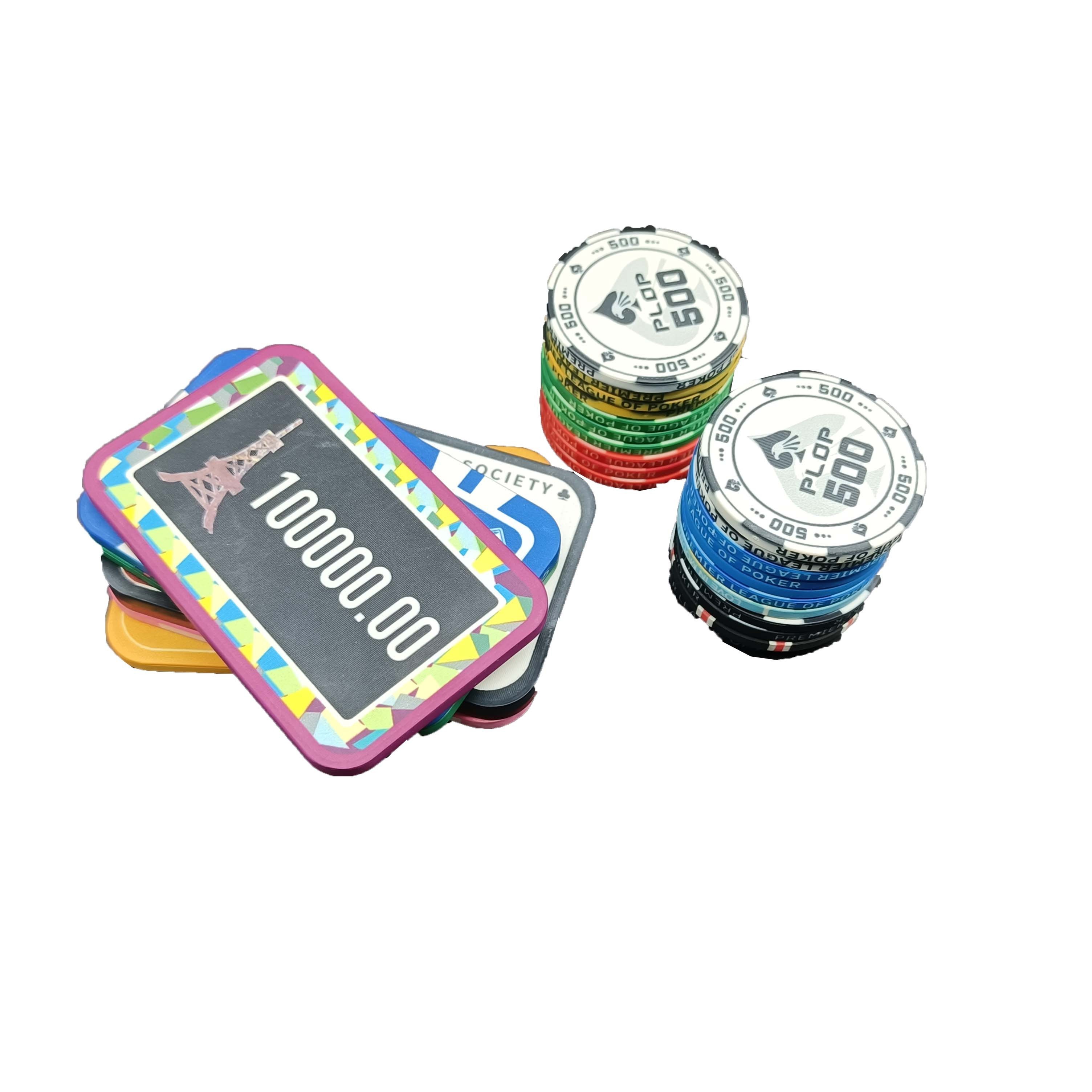 Custom Pp  Ceramic Material Rectangle Poker Chips set with aluminum case 500 for Poker Casino Chips