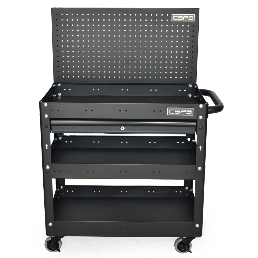 3-Tier Black Stainless Steel Tool Cart with Polyester Protector Customizable OEM Tool Garage Cabinet with Wheel Garage Warehouse