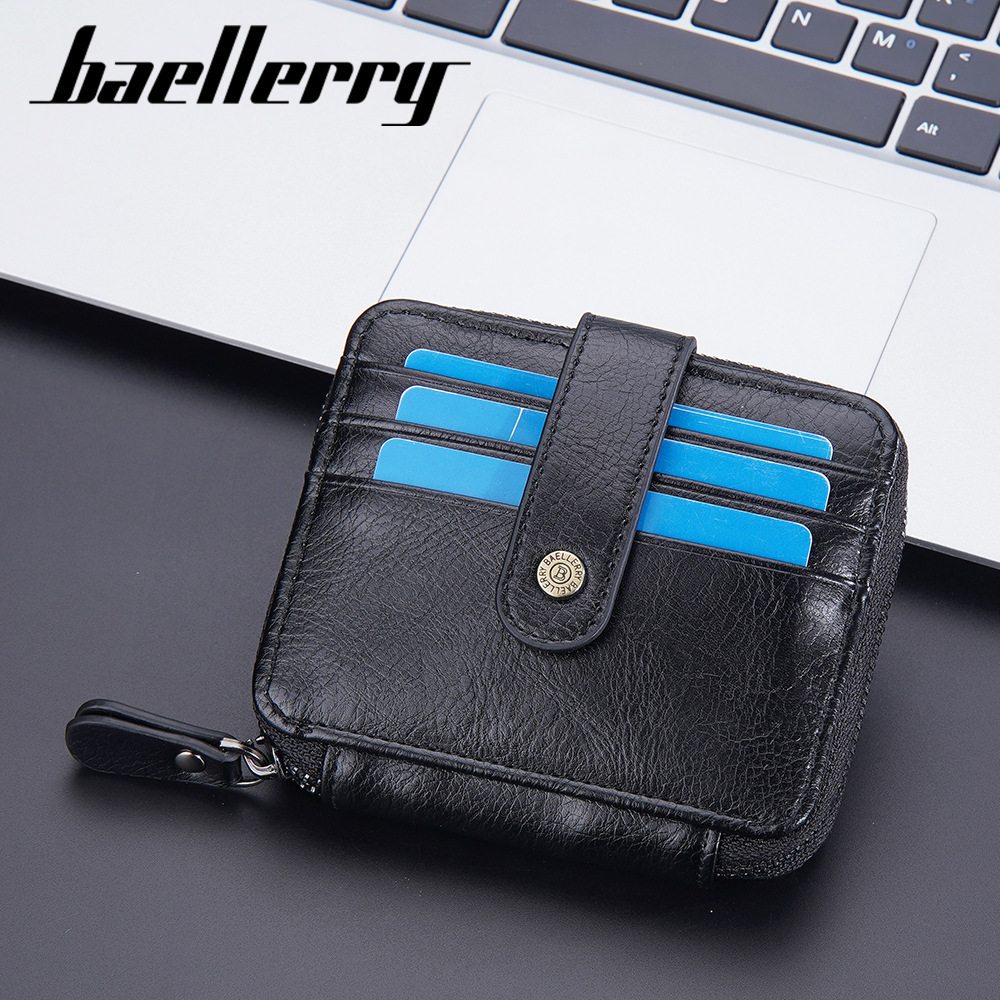 Fashion Baellery Zipper Buckle Oil Wax Multiple Card Slot Small Card Leather Wallet For Men Casual