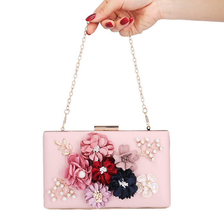 Handmade Flower Embroidery Beads Classic Fashion Acrylic Box Evening Purse Ladies Clutch Bridal Bags Wedding