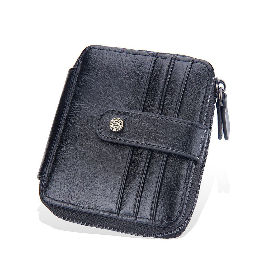 Fashion Baellery Zipper Buckle Oil Wax Multiple Card Slot Small Card Leather Wallet For Men Casual