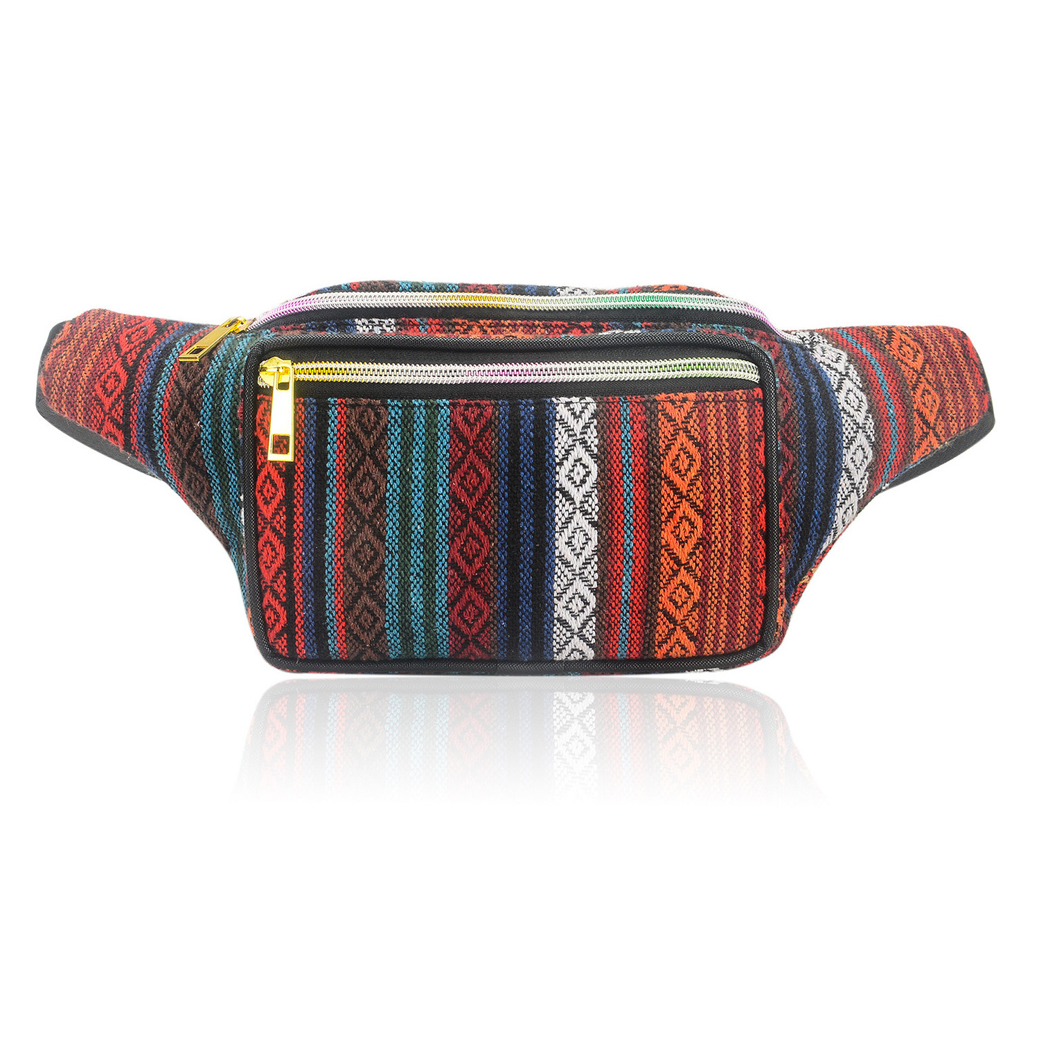 Wholesale Ladies Leisure Festival Tribal Stripe Waist Belt Fanny Pack Folk Style Side Hip Bag Women