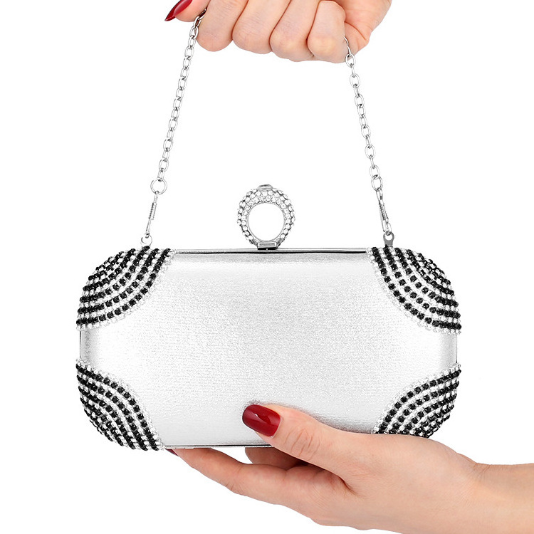 Women Evening With Party Bag Hard Box Metal Frame Purse Bridal Chain Shoulder Clutch Shiny Bags