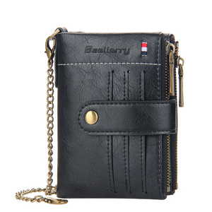 Hot Sale Men PU Leather Cowhide Purse With Anti-theft Chain Luxury Retro Men Wallet