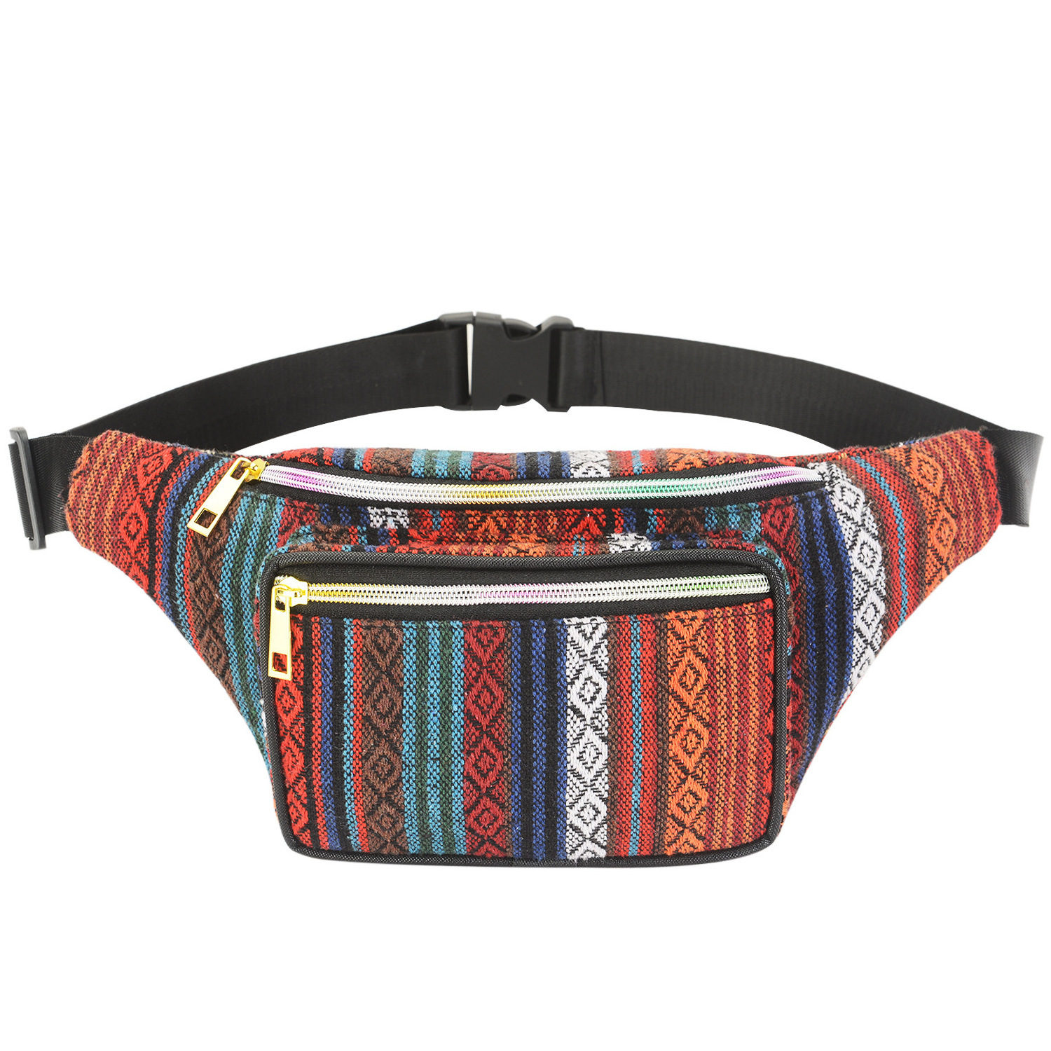 Wholesale Ladies Leisure Festival Tribal Stripe Waist Belt Fanny Pack Folk Style Side Hip Bag Women