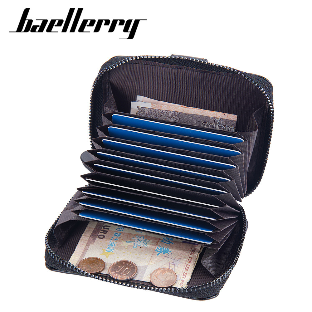 Fashion Baellery Zipper Buckle Oil Wax Multiple Card Slot Small Card Leather Wallet For Men Casual